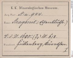 Etiketten zu Aragonit (Eisenblüte) (NHMW-MIN-Aa944)
